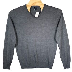 J.Crew V-Neck Sweater Mens LT Large Tall Grey Merino Wool Blend AR781 HO21